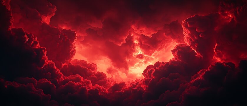 Dramatic red clouds in a moody sky.