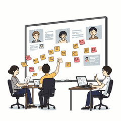 A diverse team collaborates in a hybrid work environment, utilizing technology for virtual meetings, online discussions, and efficient project management across a distributed workforce.