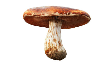 Fresh reishi mushroom with rich brown cap and natural medicinal fungus texture isolated on white background