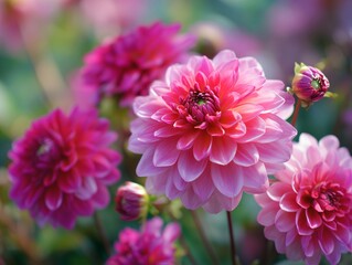 ピンク色のダリアの花