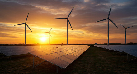wind turbines at sunset