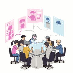 Modern professionals engage in a seamless hybrid work environment, fostering efficient online collaboration and productive virtual meetings through advanced technology.