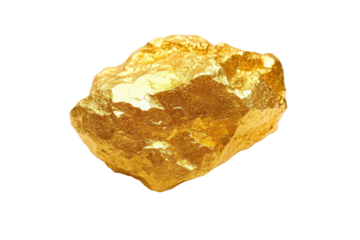 Raw gold nugget isolated on transparent background. Bright gold nugget showing its rough texture and shiny appearance isolated on white background.