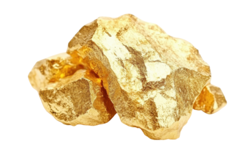 Raw gold nugget isolated on transparent background. Bright gold nugget showing its rough texture and shiny appearance isolated on white background.
