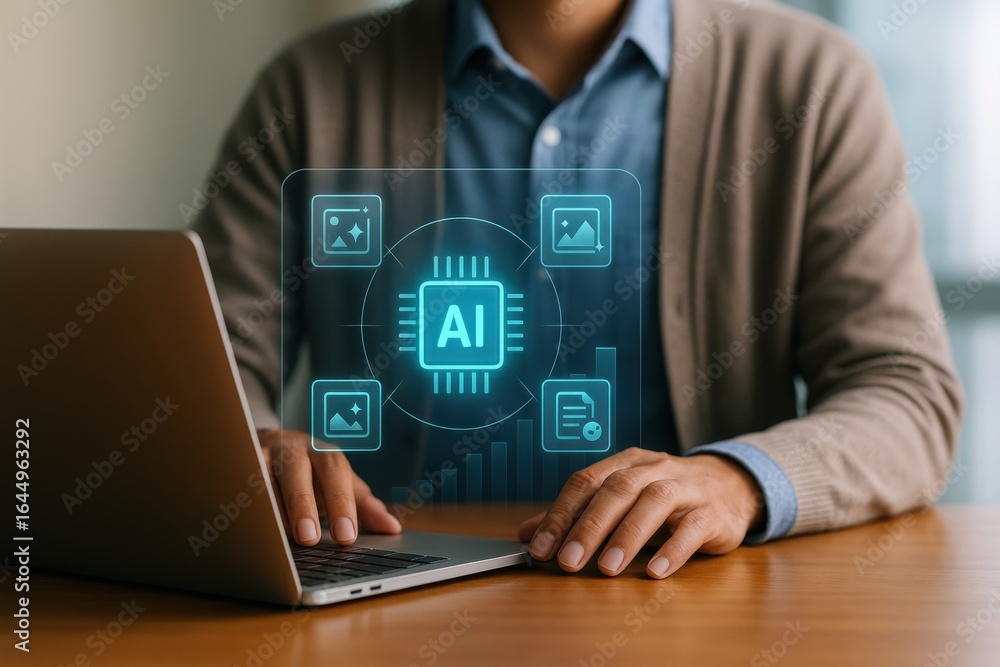 Poster ai content management interface with smart icons for images, text, and automation tools