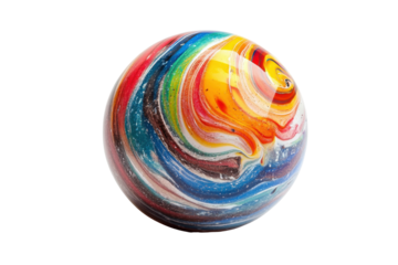 Colorful swirled glass easter egg isolated on transparent background. Colorful swirled marble ball isolated on white background.