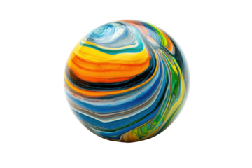 Colorful swirled glass easter egg isolated on transparent background. Colorful swirled marble ball isolated on white background.