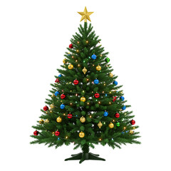 Fototapeta premium Decorated christmas tree with star isolated on transparent background