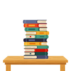 Bright Book Pile on Wooden Platform