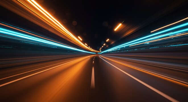 Motion Blur Road at Night with Fast Moving Lights Dynamic Transport Vision
