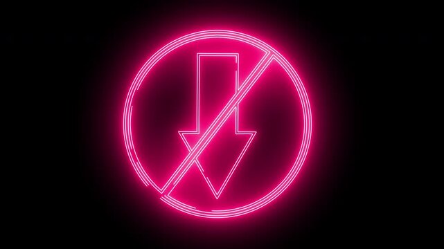prohibited icon and downward direction icon with neon effect