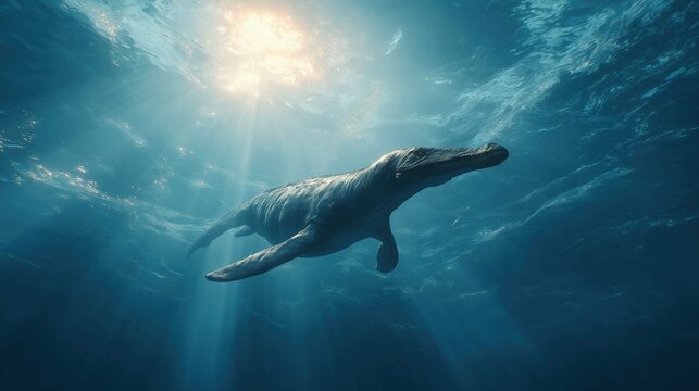 恐竜時代の海に泳ぐモササウルス