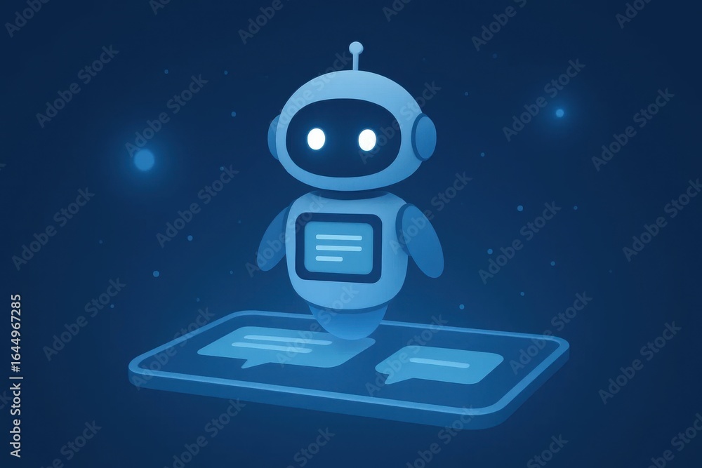 Poster ai chatbot hologram with chat bubbles floating over smartphone in futuristic dark theme