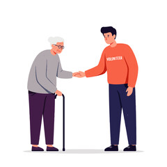 An illustration of a young man shaking hands with an elderly man, representing help and support.