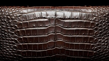 Close-up view of rich, dark brown crocodile leather.