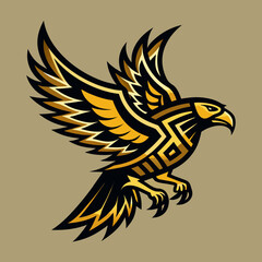 Naklejka premium Golden eagle vector illustration with wings and red ribbon cartoon mascot logo
