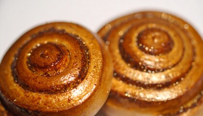 Fototapeta premium Golden Cinnamon Rolls Close Up with Sparkling Glaze