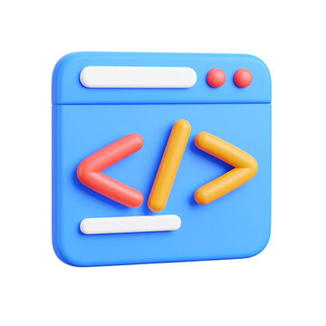 Glossy blue software coding browser application interface on transparent background
