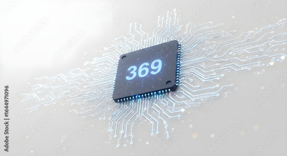 Poster microchip with the number 369 on white background