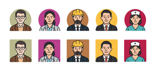  set of profession icon or avatar engineer , businessman , nurse , doctor , teacher vector illustration in EPS , AI , JPG and PNG 