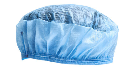 A Blue Disposable Bouffant Cap Isolated on a White Background