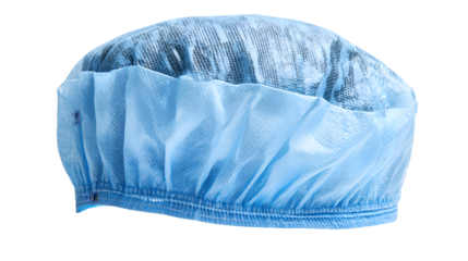 A Blue Disposable Bouffant Cap Isolated on a White Background