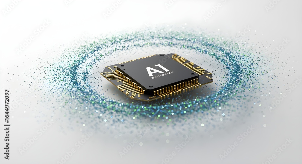 Poster computer chip with the word ai on white background