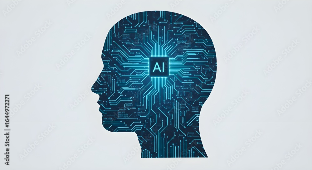 Aufkleber artificial intelligence concept with face profile and ai text on white background