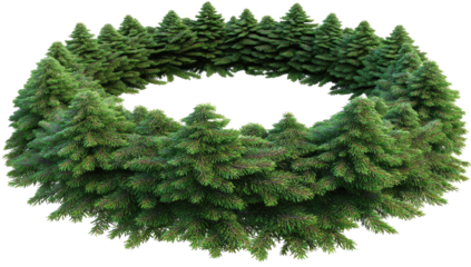 Circle of Green Fir Trees