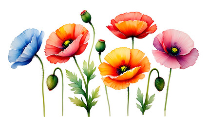 Obraz premium Vibrant watercolor poppies in a spectrum of beautiful colors