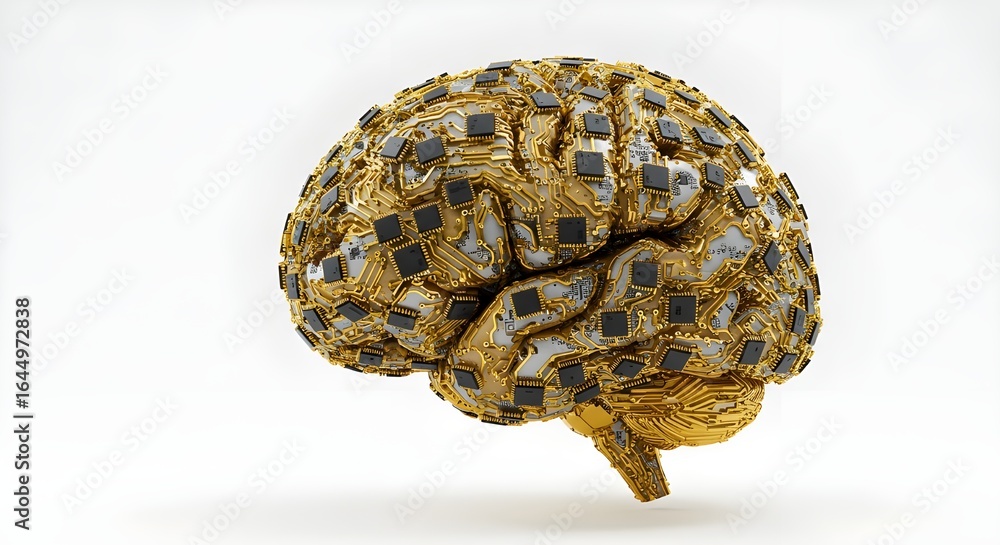 Aufkleber artificial intelligence brain with computer chips on white background