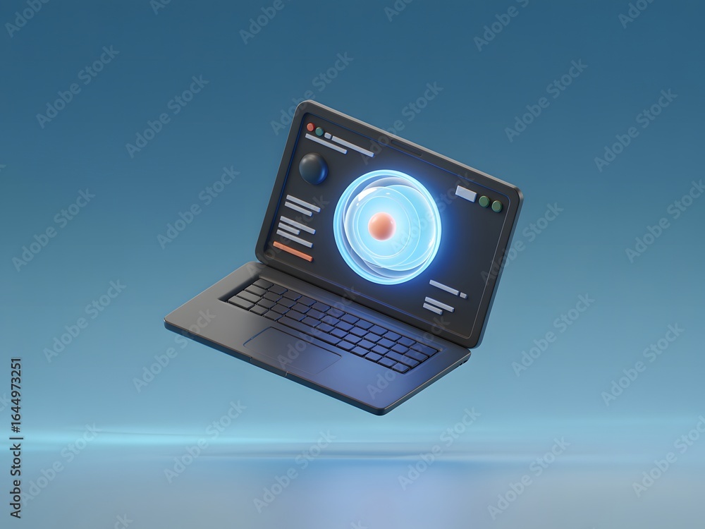 Aufkleber sleek laptop displaying a glowing orb, modern technology visualization and design, futuristic comput