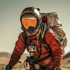autronaut with oxygen mask on mars