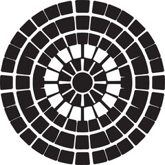 Circular Brick Mosaic Pavement Silhouette | Black Radial Stone Vector