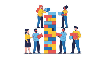 Teamwork collaboration building wall together business concept