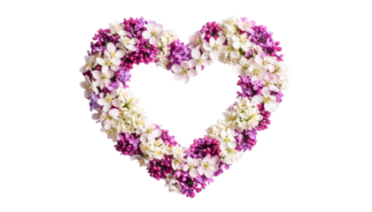 Floating realistic human heart made of blooming flowers with delicate petals and vibrant natural colors blending into a captivating artistic composition isolated on solid white background in Png