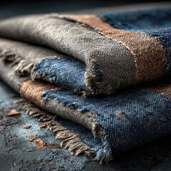 Stacked, distressed fabrics in muted tones