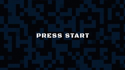 Pixelated press start text on a blue and black background. Suitable for video game content, technology blogs, and retro designs. - Powered by Adobe