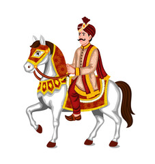 Indian Groom On Horse in Wedding Ceremony Vector Illustration