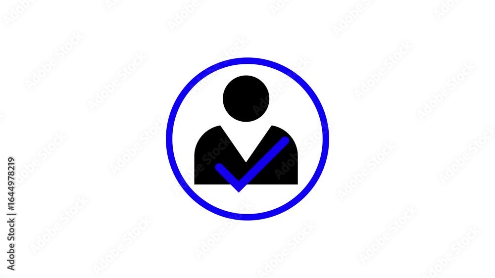 Poster animated profile icon person avatar circle blue checkmark approved verified user account sign symbol