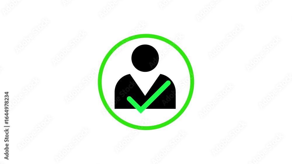 Poster animated green circle person icon approved checkmark selection choice user interface u i u x design 