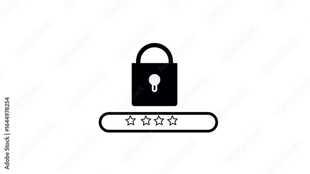 Poster secure online login animation padlock star search bar interface cybersecurity protection privacy dig