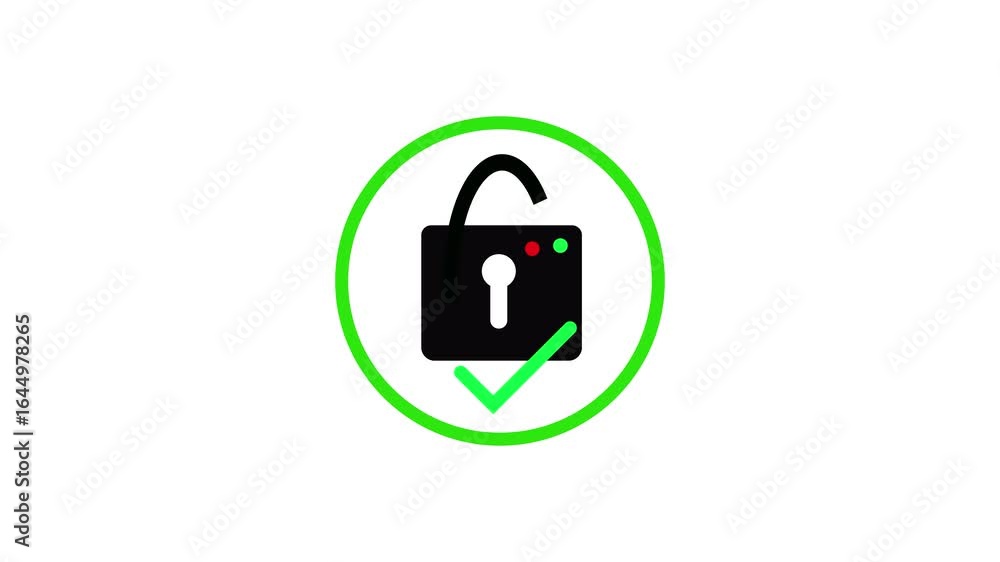 Poster animated unlock padlock icon green circle security access granted digital technology cybersecurity e