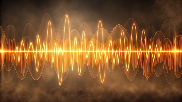 Vibrant orange sound wave visualization with glowing energy and abstract background