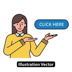 Woman Presenting Click Here Button Illustration Vector