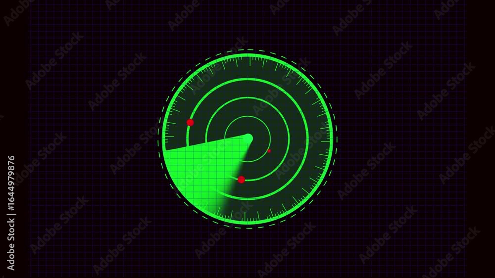 Poster science fiction radar screen. digital tracking and monitoring loop. digital blip radar scan. green t