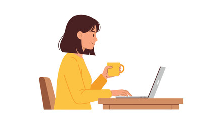 Woman working on laptop with coffee cup remote work lifestyle