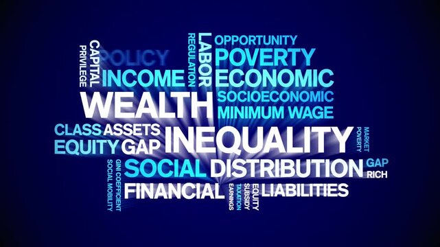 Wealth inequality animated word cloud-text design animation tag kinetic typography seamless loop.