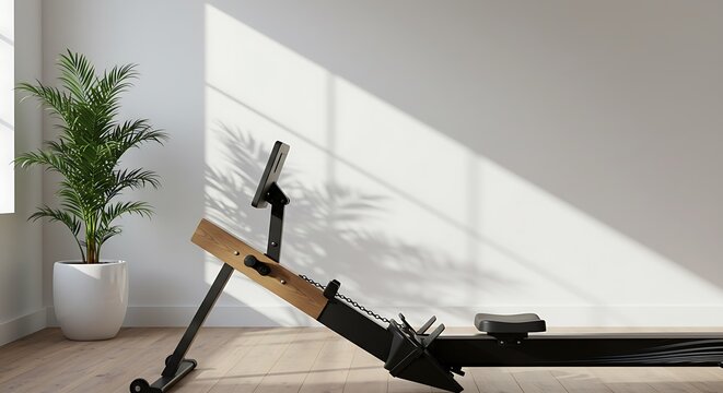 Indoor Rowing Machine with Screen in Bright Room