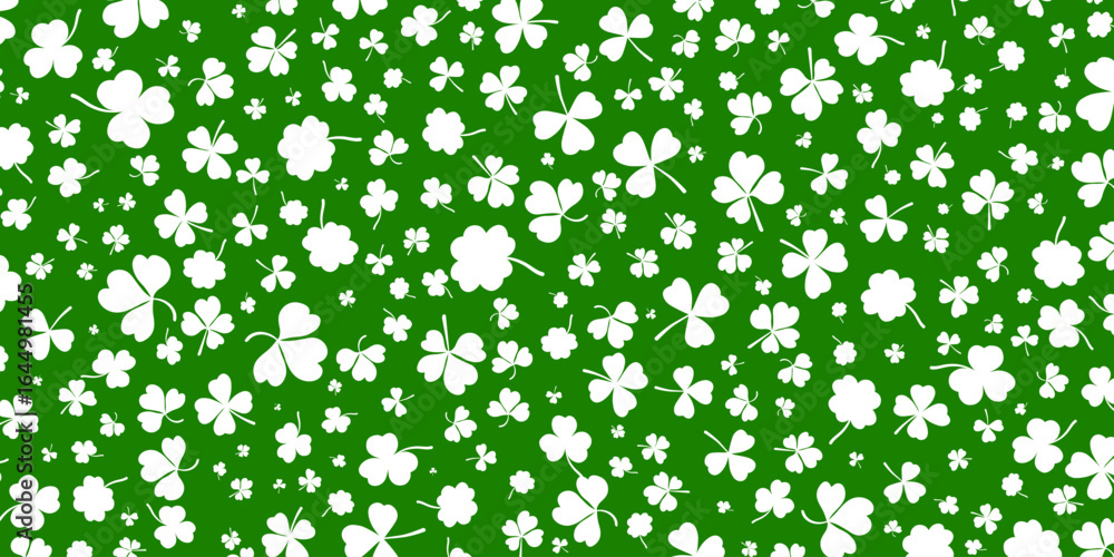 Poster shamrock or green clover leaves pattern background flat design vector illustration. st patricks day 